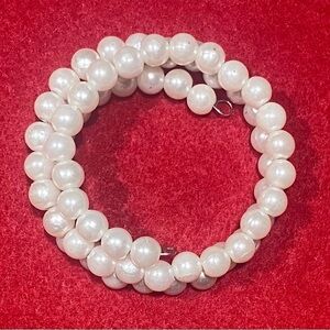 Bracelet Faux Pearls Strung Together And Coiled Vintage